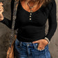 Scoop Neck Buttoned Long Sleeve T-Shirt