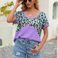 SOSPRING Leopard Waffle-Knit Short Sleeve Top