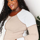 Double Take Khaki Color Block Exposed Seam Top