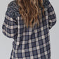 Plaid Notched Neck Slit Blouse