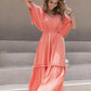 Tassel Trim Smocked V-Neck Short Sleeve Dress