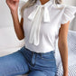 Tie  Neck Cap Sleeve Blouse