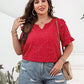 Plus Size Printed Notched Flounce Sleeve Blouse