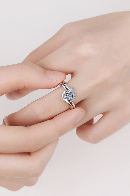 Women's Moissanite Rhodium-Plated Two-Piece Ring Set
