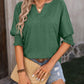 Heathered Notched Lantern Sleeve Blouse