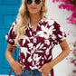 Women's Full Size Hanna Floral Notched Neck Cuffed Blouse