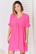 Zenana Swiss Dot Rolled Short Sleeve Babydoll Dress - Brand Zenana *