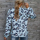 Leopard V-Neck Decorative Button Long Sleeve Blouse