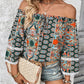 Printed Frill Trim Off-Shoulder Blouse