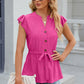 Eyelet Notched Cap Sleeve Blouse