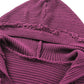 Full Size Red Horizontal Ribbing Fringe Trim Hooded Sweater