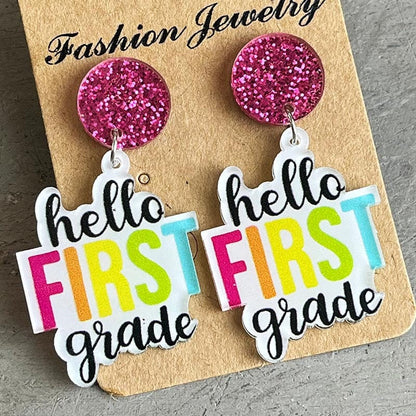 LITTLE GIRLS HELLO SECOND GRADE Acrylic Dangle Earrings