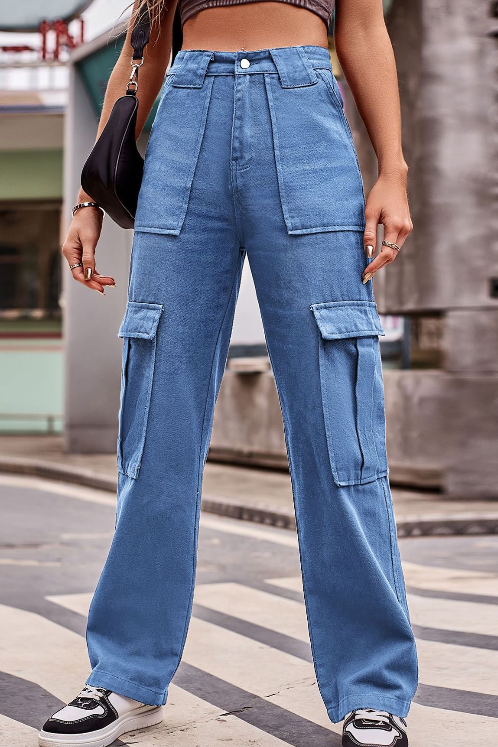 FIT RAGGED DENIM Buttoned High Waist Loose Fit Jeans