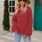 Ribbed Round Neck Fringe Detail Sweater