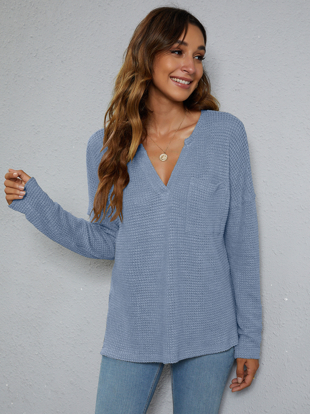 Beauteous Dropped Shoulder High-Low Waffle-Knit Top