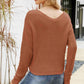 Waffle-Knit Drawstring Detail V-Neck Sweater