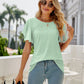 Full Size Eyelet Flutter Sleeve Round Neck Top