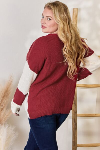 Hailey & Co Full Size Color Block Dropped Shoulder Knit Top *