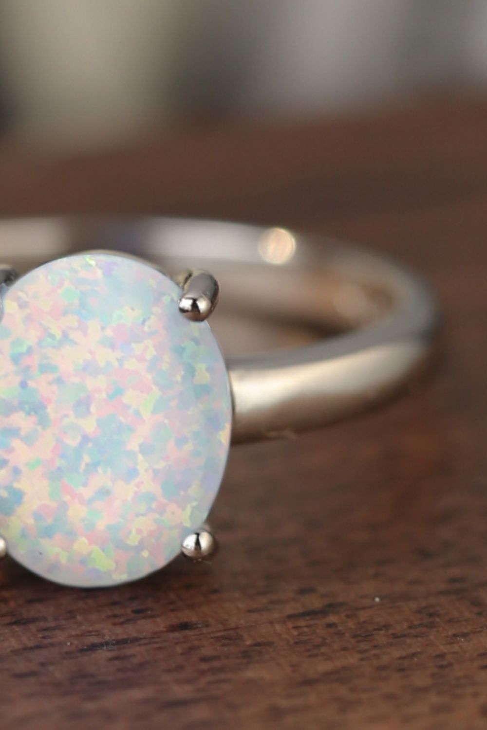 Women's 925 Sterling Silver Opal Solitaire Ring