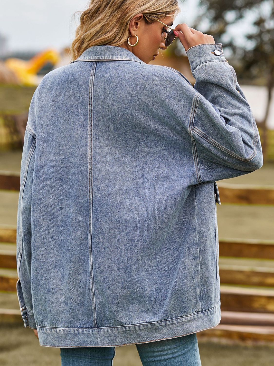 Outer Adventure Full Size Dropped Shoulder Denim Jacket with Pockets