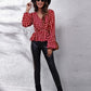 Plaid V-Neck Balloon Sleeve Peplum Blouse