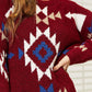 HEYSON Wine Full Size Aztec Soft Fuzzy Sweater