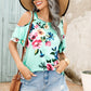 Full Size Floral Cold-Shoulder Short Sleeve Top