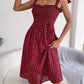Frill Plaid Square Neck Midi Dress