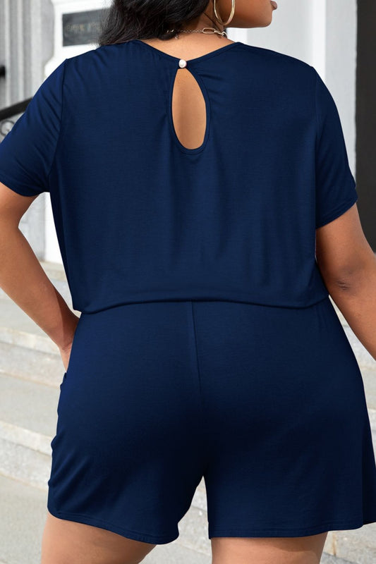 Women's Plus Size Drawstring Waist Romper with Pockets