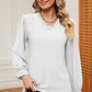 Eyelet V-Neck Flounce Sleeve T-Shirt