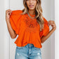 Openwork Round Neck Balloon Sleeve Blouse