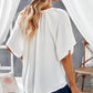 Gathered Detail Notched Neck Flutter Sleeve Top