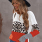 Waffle-Knit Leopard Round Neck Long Sleeve T-Shirt