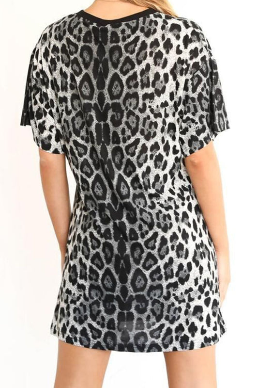 Women's Agnetha Leopard Dropped Shoulder Mini Tee Dress