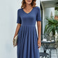 Women's Pleated V-Neck Short Sleeve Tee Dress