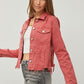 RISEN Raw Hem Button Up Cropped Denim Jacket