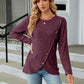 Full Size Round Neck Ribbed Button Detail Blouse