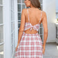 Plaid Sweetheart Neck Cutout Spaghetti Strap Dress