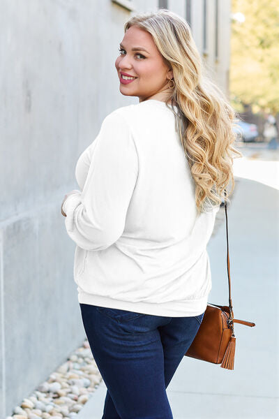 Basic Bae Full Size V-Neck Lantern Sleeve Blouse *