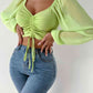 Drawstring Sweetheart Neck Cropped Top