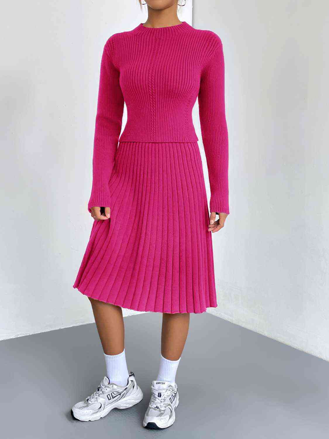 CozyWonders Rib-Knit Sweater and Skirt Set