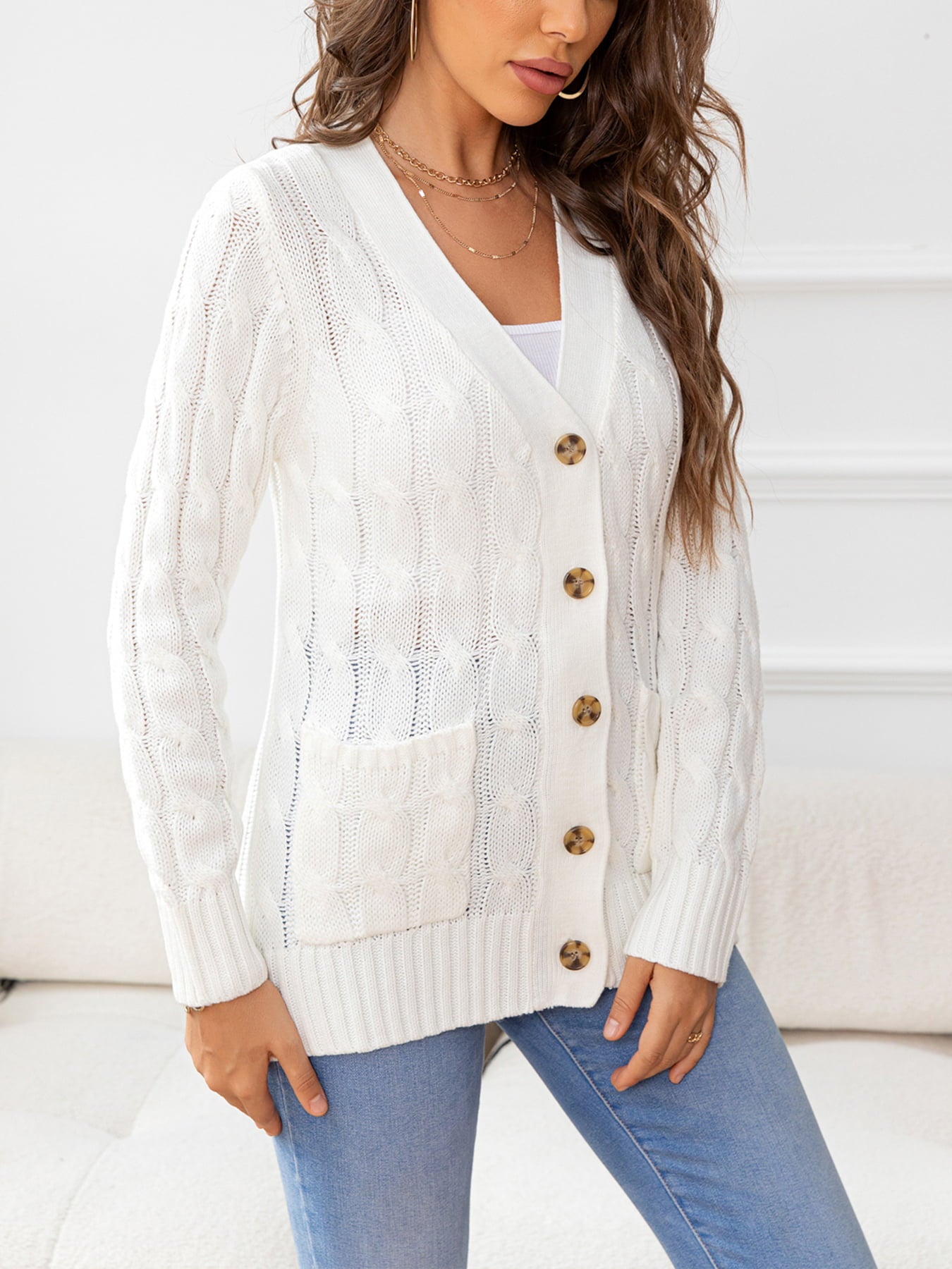 SavannahTree Button Down Cable-Knit Cardigan