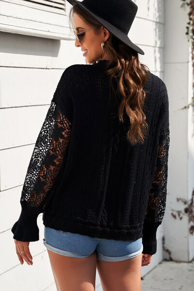 Isabella Openwork Lantern Sleeve Dropped Shoulder Sweater