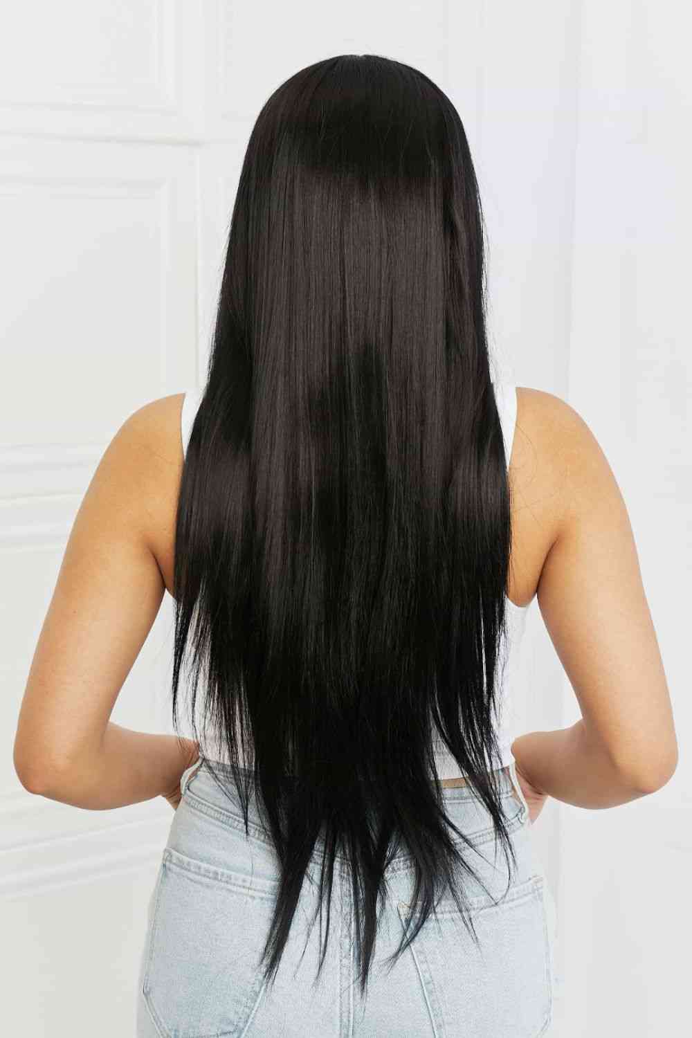 EMMOR 13*2" Long Lace Front Straight Synthetic Black Wigs 26" Long 150% Density (Cap Included)