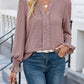 Eyelet Notched Flounce Sleeve Blouse