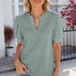 Eyelet Notched Puff Sleeve T-Shirt