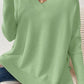 Slit V-Neck Dropped Shoulder Sweater