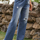 BeyondYou Distressed Buttoned Loose Fit Jeans