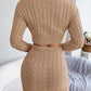 Cable-Knit Round Neck Top and Skirt Sweater Set