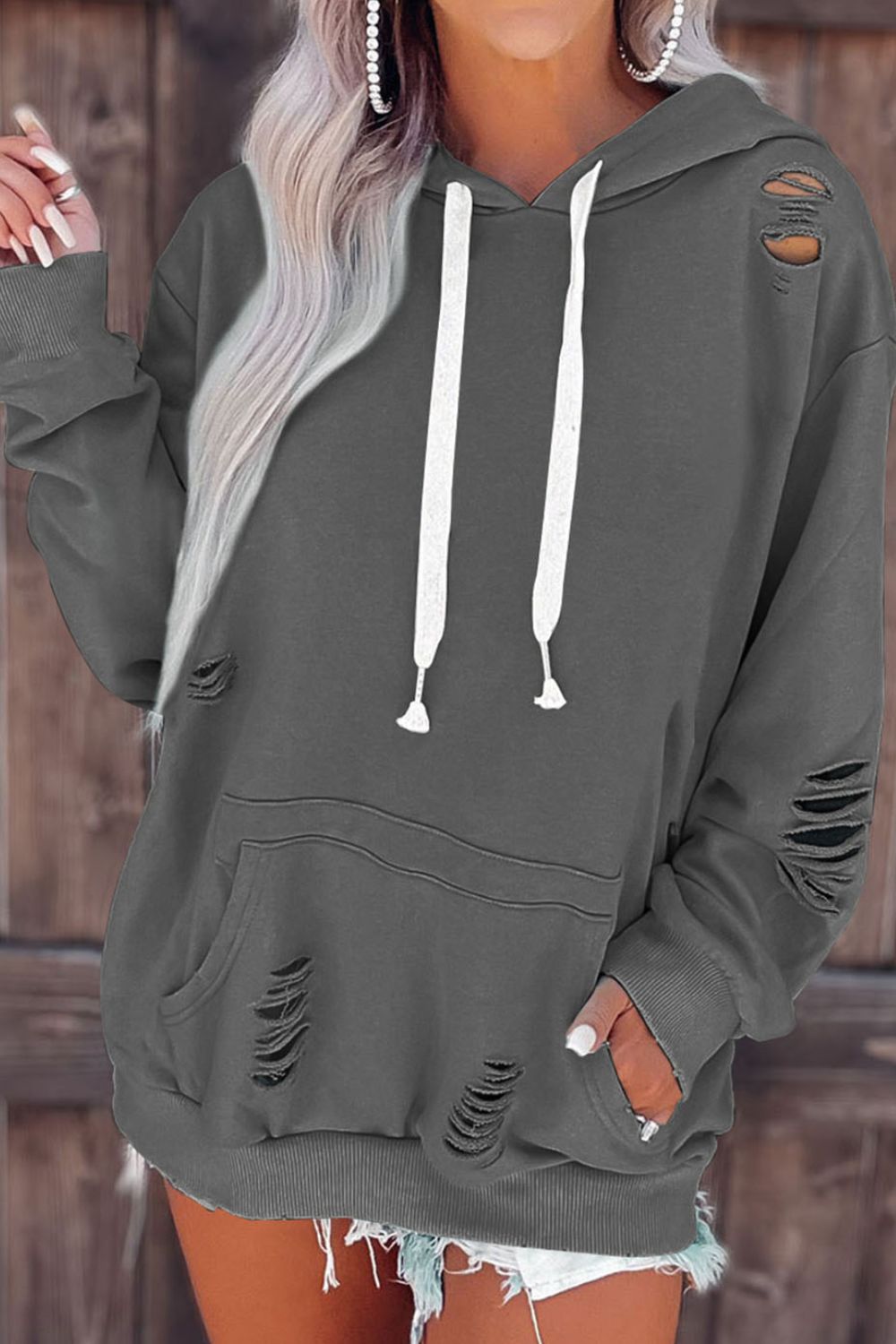 Full Size Cutout Dropped Shoulder Hoodie